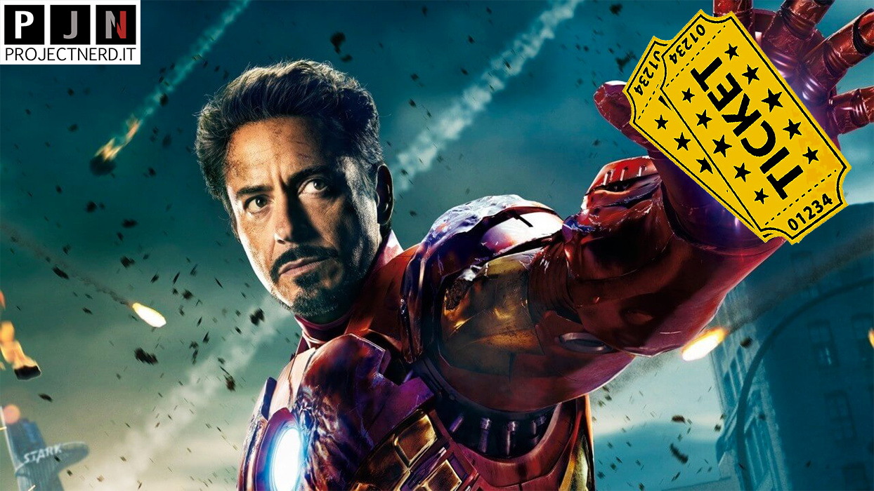 Iron Man con in mano due tickets per Avengers: Infinity War
